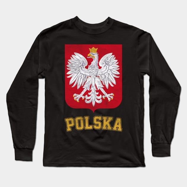 Vintage Style Poland / Polish Eagle Flag Long Sleeve T-Shirt by DankFutura